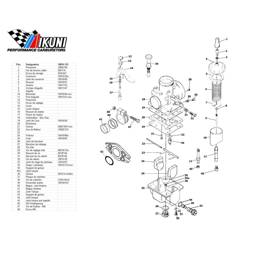 Carburateur - VM16/353 - Liste de pieces