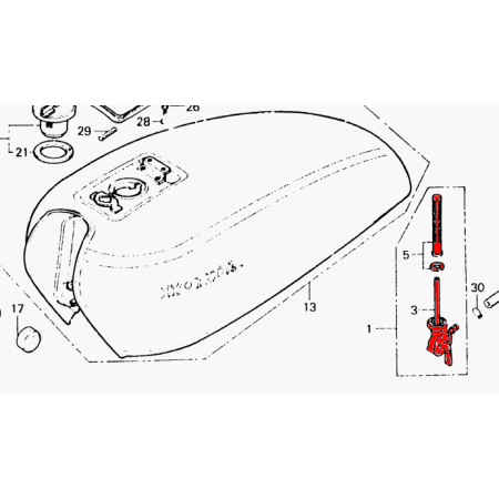 Reservoir - Robinet - Essence - CB125, XL125 - CM200 .... - M14 x1.00 - a droite - Origine
