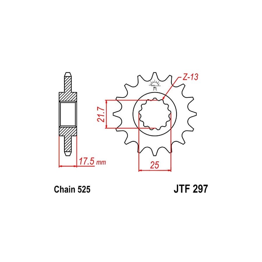 Transmission - Pignon - 525 - JTF-297 - 15 dents