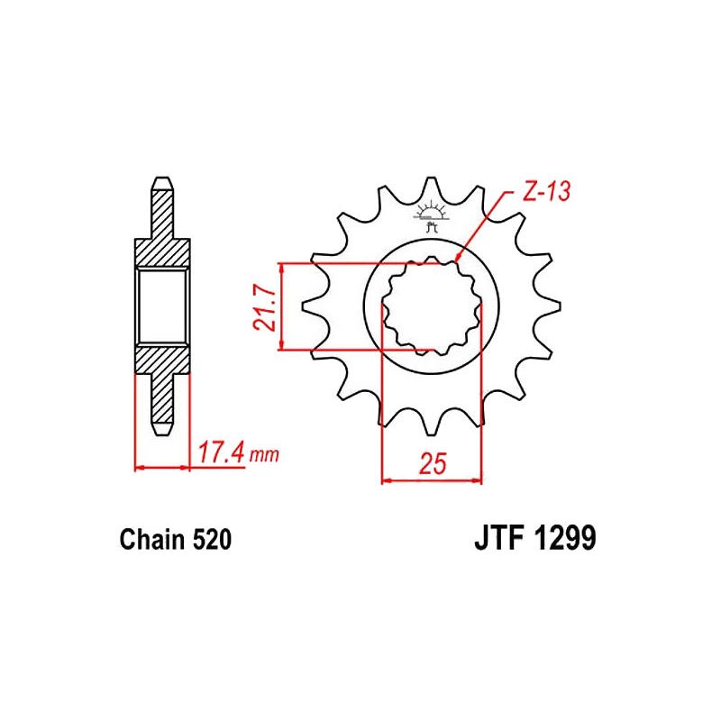 Service Moto Pieces|Transmission - Pignon - JTF 1299 - 520 - 14 dents|Chaine 520|19,90 €