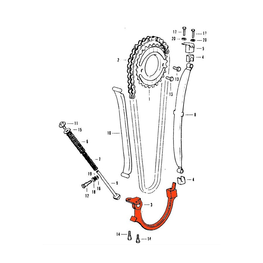 Distribution - maintien inf. de tendeur de chaine - CB350 - CB400 Four