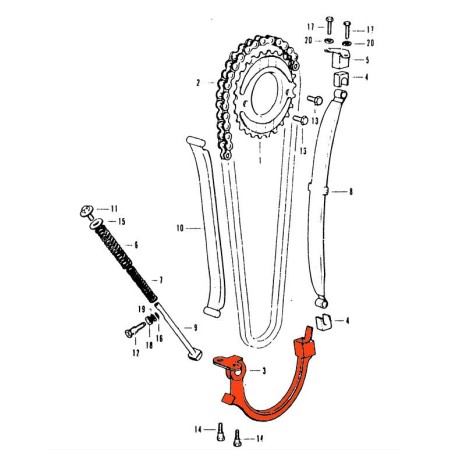 Distribution - maintien inf. de tendeur de chaine - CB350 - CB400 Four