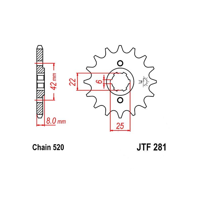 Service Moto Pieces|Transmission - Pignon - JTF-281 - 520 - 16 Dents|Chaine 520|13,90 €