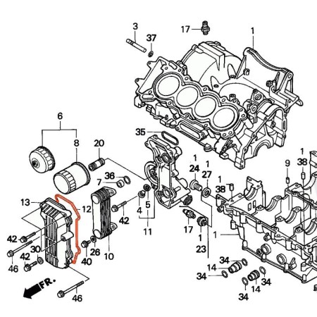 Moteur - Joint de forme - radiateur huile - CBR600 - (PC25) 