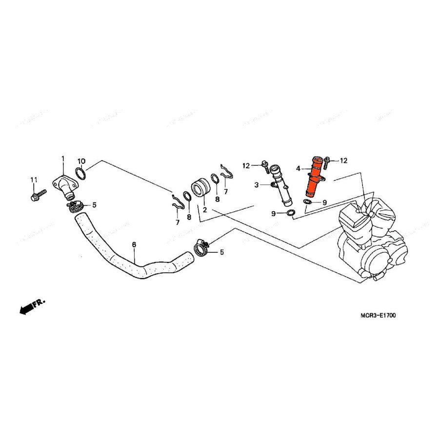 Circuit d'eau - Raccord - Arriere - 19512-MBA-000 - VT750C (RC44)
