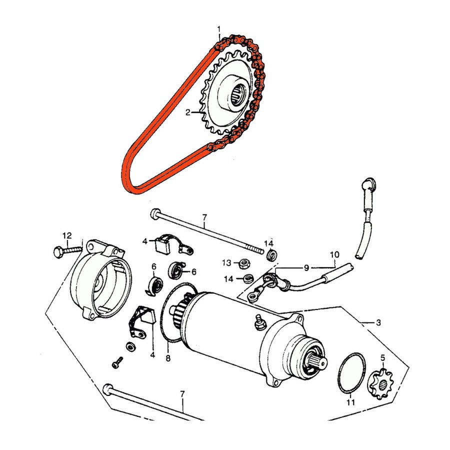 Demarreur - Chaine - CB450K - CB500T - 219 H - 56 maillons