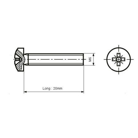 Moteur - Vis M6 x20 mm - (x1) - Cruciforme - bombée