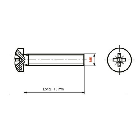 Moteur - Vis M5 x16 mm - (x10) - Cruciforme - bombée