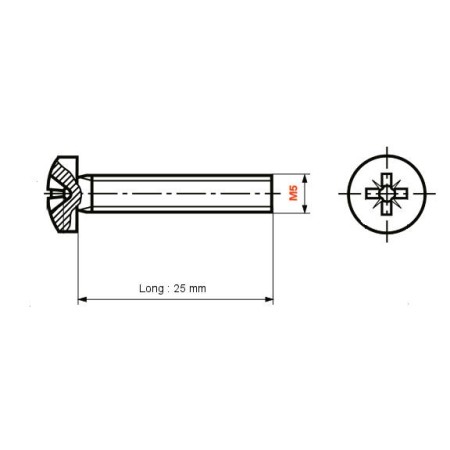 Service Moto Pieces|Moteur - Vis M5 x25 mm - (x1) - Cruciforme - bombée|Vis - Tete Plate, bombée - DIN7985|1,40 €