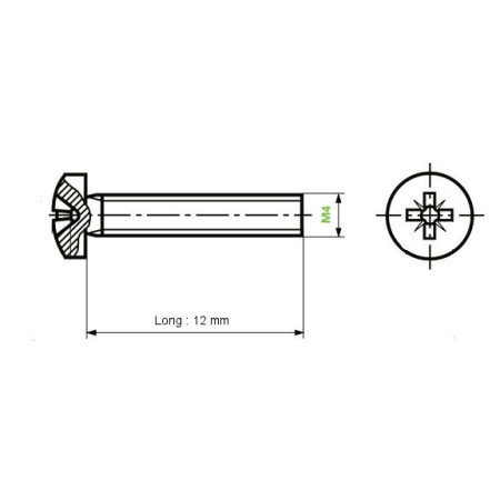 Service Moto Pieces|Moteur - Vis M4 x12 mm - (x1) - Cruciforme - bombée|Vis - Tete Plate, bombée - DIN7985|0,40 €