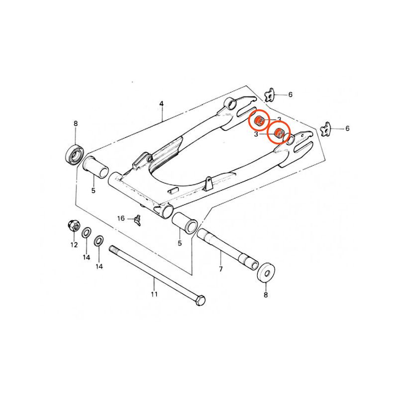 Service Moto Pieces|Bras oscillant - silent-bloc de fixation amortisseur - (x1)|bras oscillant - bequille|12,40 €