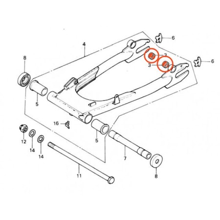 Service Moto Pieces|Bras oscillant - silent-bloc de fixation amortisseur - (x1)|bras oscillant - bequille|12,40 €