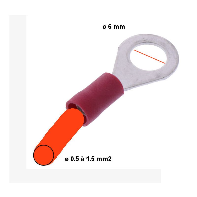 Cosse - Ronde a sertir - ø 6mm - (x10) - pour fil de  05 à 1.5 mm2 