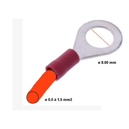 Cosse - Ronde a sertir - ø 8mm - (x10) - pour fil de  05 à 1.5 mm2 