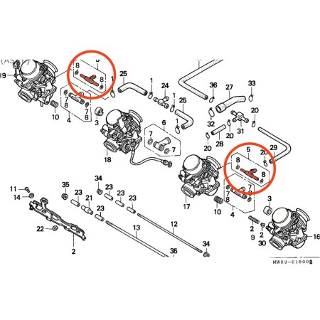 Carburateur - Raccord, Té de liaison - CBR600, CBR900, CBR1000F, CBF600