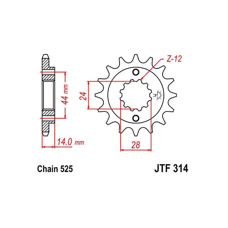Service Moto Pieces|Transmission - Pignon - JTF-314 - 15 Dents|Chaine 525|21,50 €