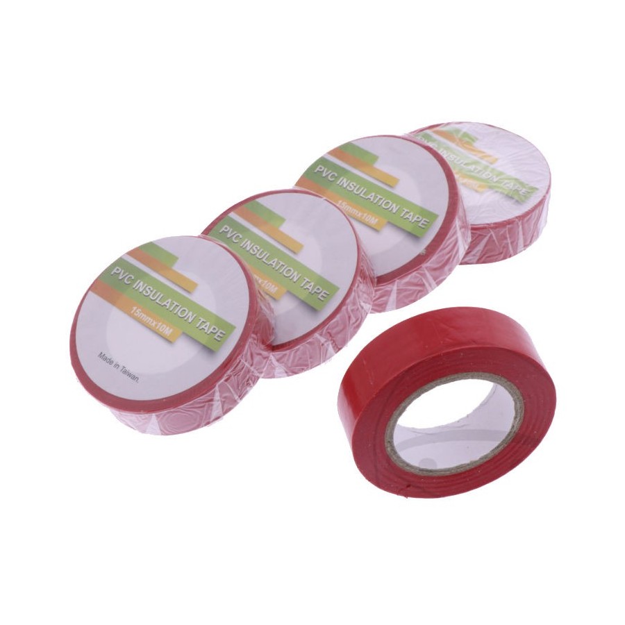 Service Moto Pieces|Ruban vinyl electrique - isolant - Rouge - 15mm x 10m - (5 rouleaux)|Isolant Electrique|6,80 €