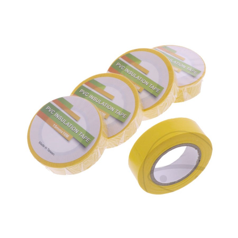 Ruban vinyl electrique - isolant - Jaune - 15mm x 10m - (5 rouleaux)