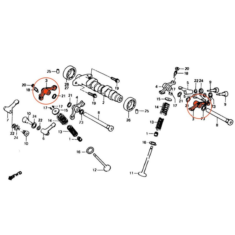 Moteur - Rocher - culbuteur - Avant Droit / arriere Gauche - (x1) - XL250R
