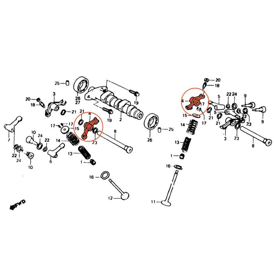 Moteur - Rocher - culbuteur - Avant Gauche / arriere Droit - (x1) - XL250R
