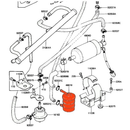 Filtre a essence - Kawasaki - 49019-1001 - GPZ1100B, KZ1300, 