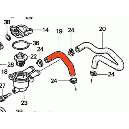 Circuit d'eau - Raccord - Avant - VT750C (RC44)