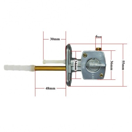 Robinet essence - Suzuki, DR125, ... - Yamaha - 34mm - sortie a droite - 4X8-24500-00 - 3KA-F4500-00
