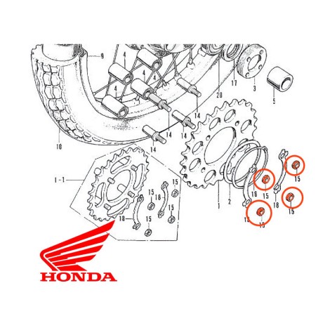 Couronne - Ecrou de Fixation - (x1) - M10 x1.25 - Ecrou Honda