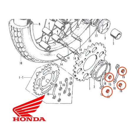 Service Moto Pieces|Couronne - Ecrou de Fixation - (x1) - M10 x1.25 - Ecrou Honda|Roue - Arriere|6,25 €