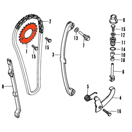 Moteur - Distribution - Pignon - Arbre a came - CB125- ... - XL125K