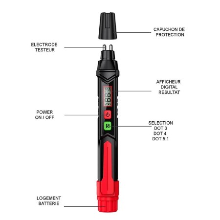 Liquide de Frein - Testeur electronique  - Taux d'humidité - DOT3 - DOT4 - DOT5.1