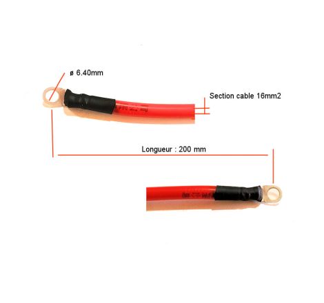 Batterie - Cable Rouge +12v - borne (+) - 16mm2 - long 200mm