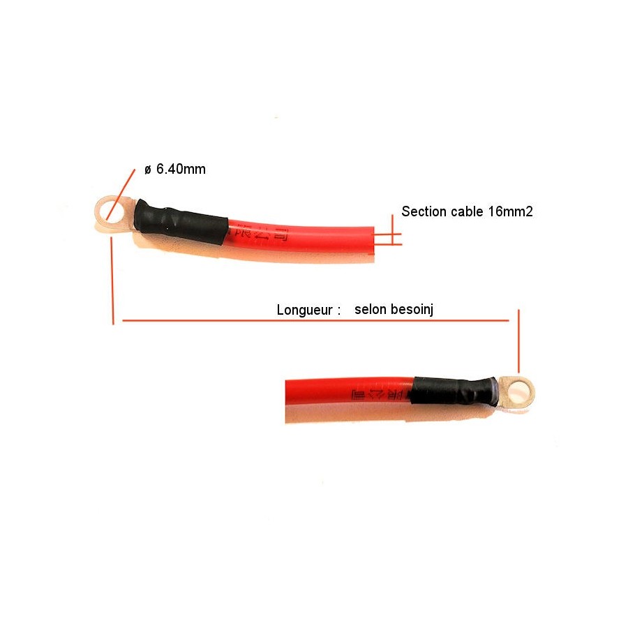 Batterie - Cable Rouge +12v - borne (+) - 16 mm2 - longueur sur mesure 