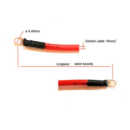Batterie - Cable Rouge +12v - borne (+) - 16 mm2 - longueur sur mesure 