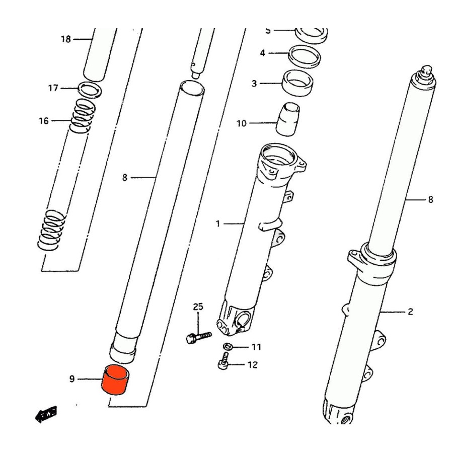 Fourche - Tube - Bague Inferieure de glissement (x1) - de guidage - 51121-48B31 - ... - RF600 - ...