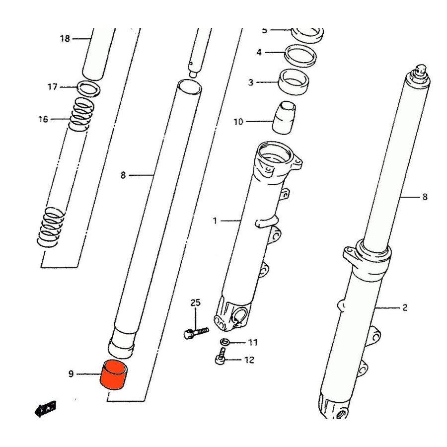 Service Moto Pieces|Fourche - Tube - Bague Inferieure de glissement (x1 ...