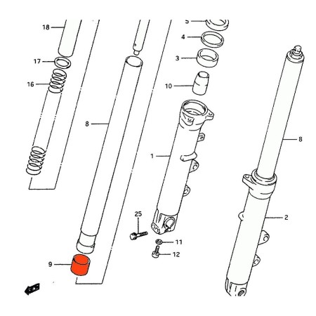 Fourche - Tube - Bague Inferieure de glissement (x1) - de guidage - 51121-48B31 - ... - RF600 - ...
