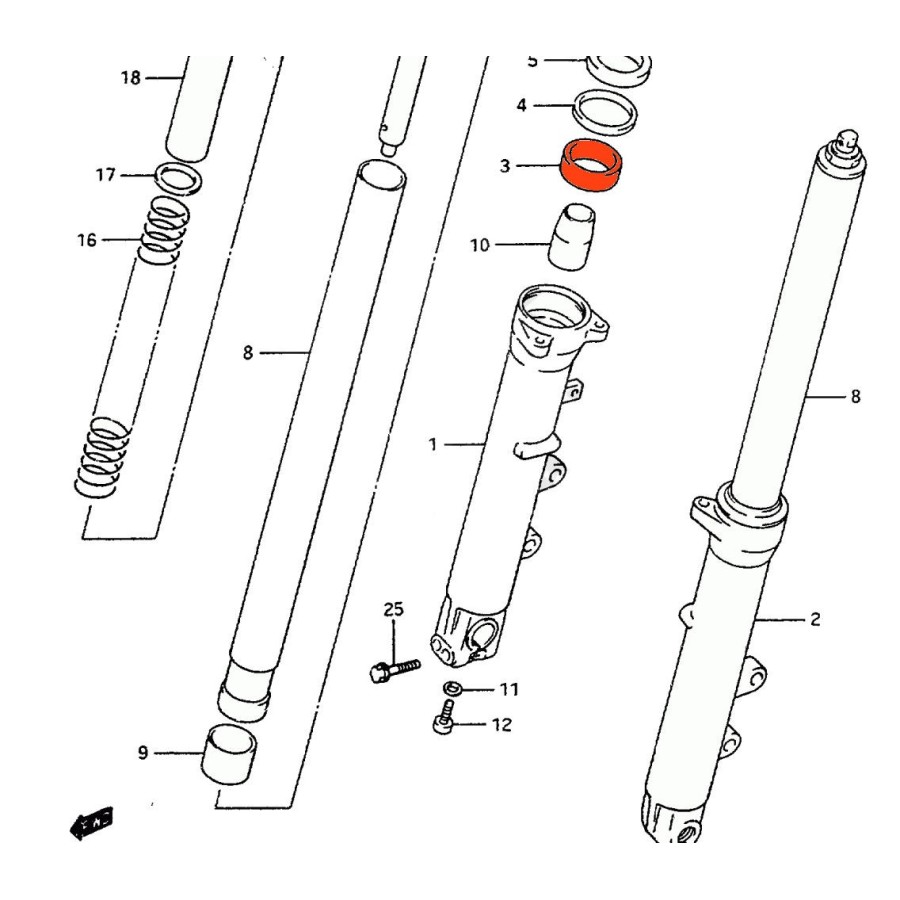 Fourche - Tube - Bague Superieure de glissement (x1) - de guidage - 51152-48B31 - ... - RF600 - ...