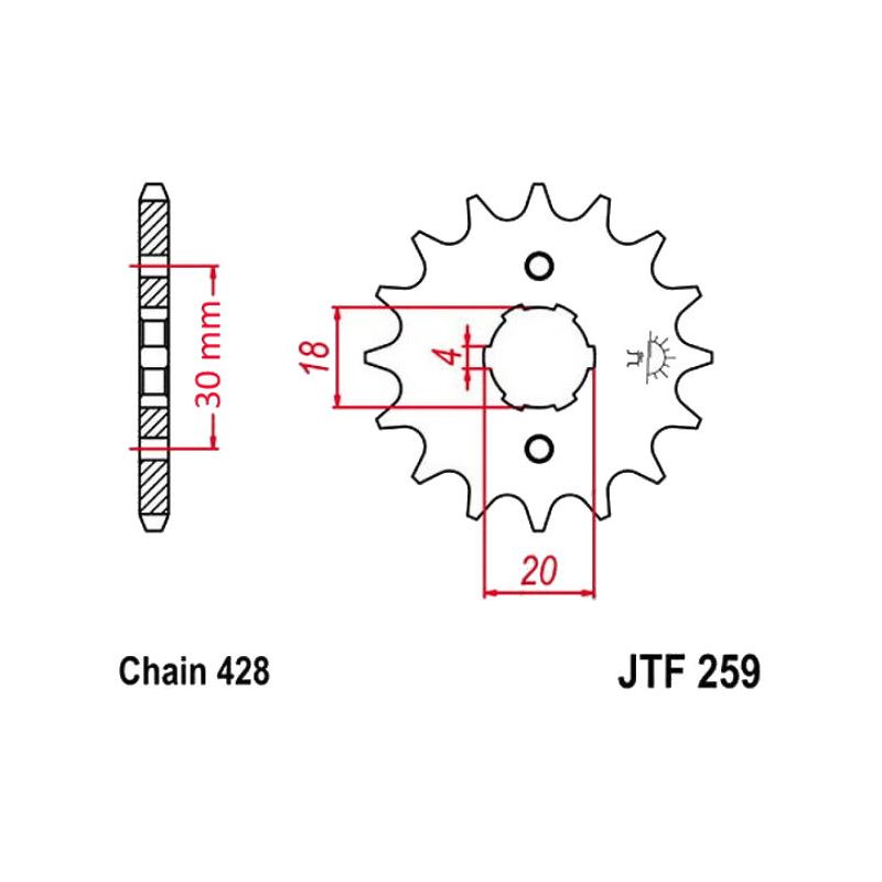 Transmission - Pignon sortie boite - 14 dents - JTF 259 - Chaine 428