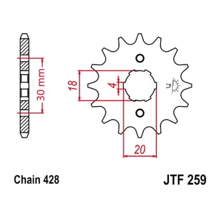 Transmission - Pignon sortie boite - 15 dents - JTF 259 - Chaine 428