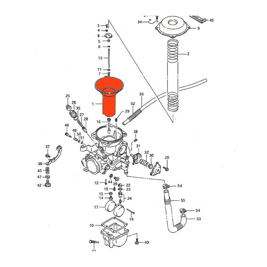 Carburateur - Boisseau arriere + membrane - 13500-38B10 - VS600, VS700, VS800, VS1400