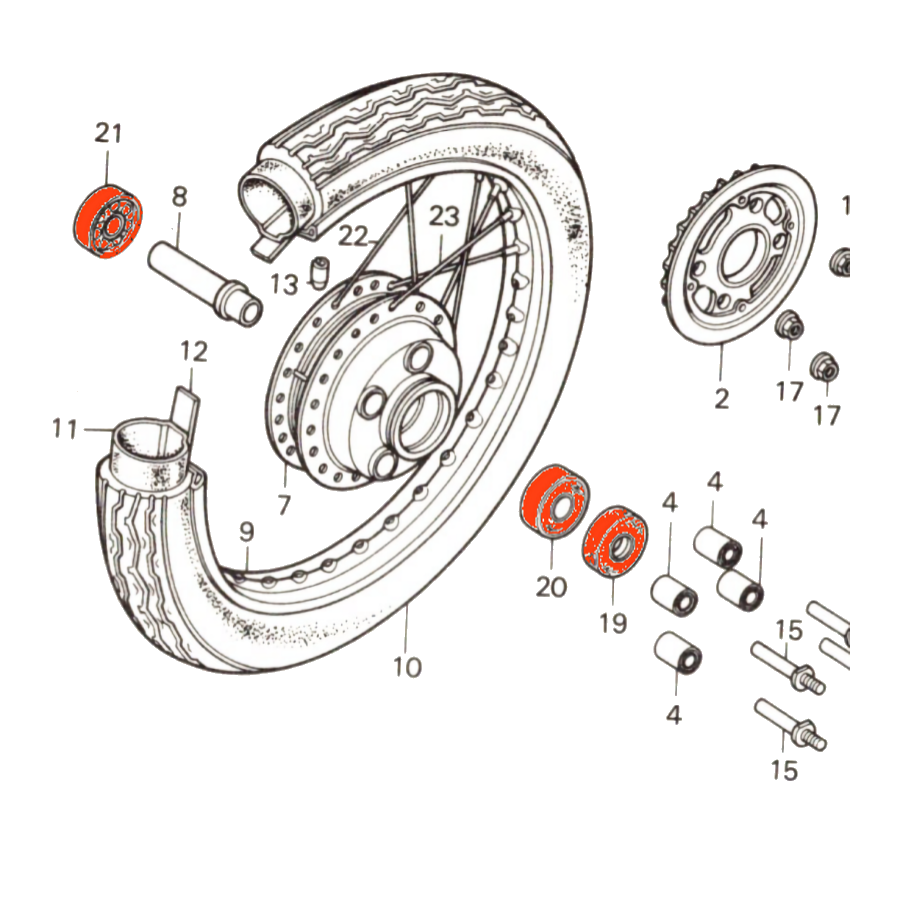 Roue arriere - Kit de refection - CB250, CB400, CM400