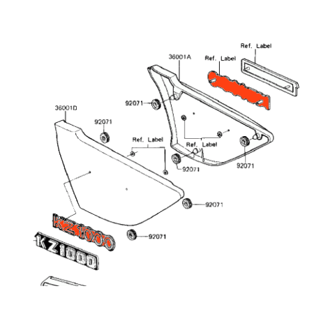 Cache lateral - Embleme (x1) - logo - Kawasaki - Z1000 A1/A2 - 56018-262