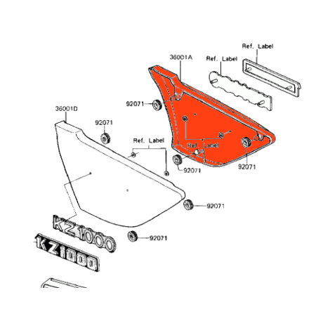 Cache lateral - DROIT - 36001-1108 - Kawasaki - Z1000 J