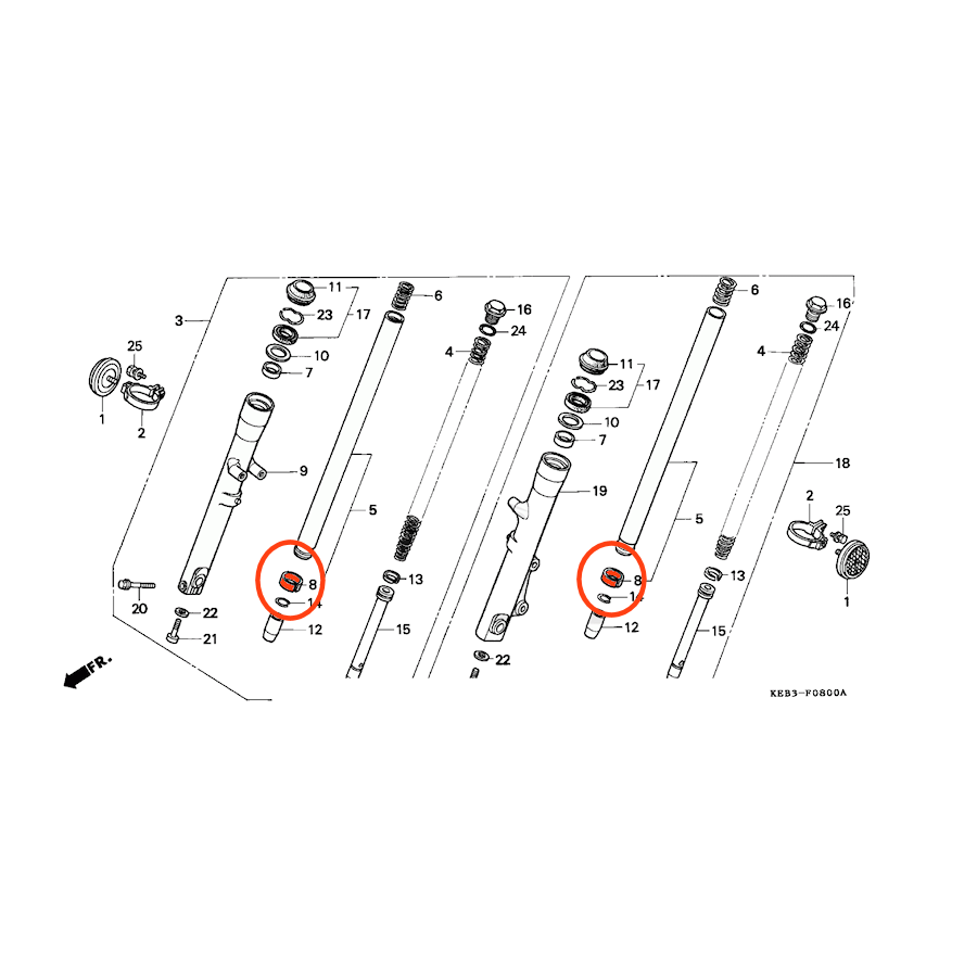 Fourche - Bague Inferieure de glissement (x1) - CA125 Rebel, CB250N, CB250RS, CB400, CB400T