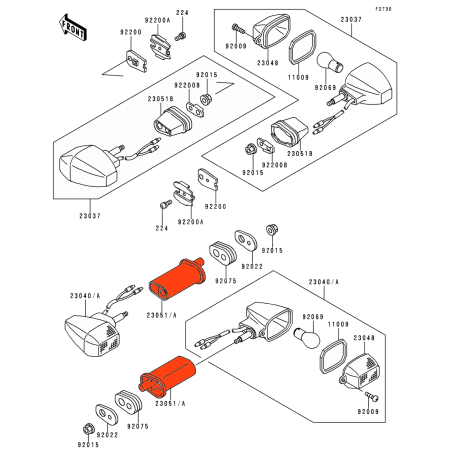 Clignotant - Support Arriere (x1) - 23051-1164 - ZXR400, GPZ500, ZXR750, KL650, ZX9R, ....