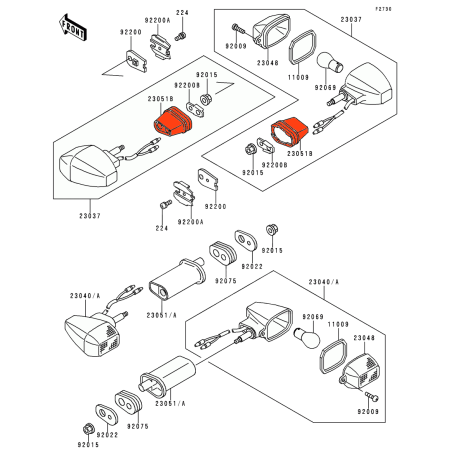 Clignotant - Support Avant (x1) - 23051-1207 - ZXR400, GPZ500, ZXR750, KL650, ZX9R, ....