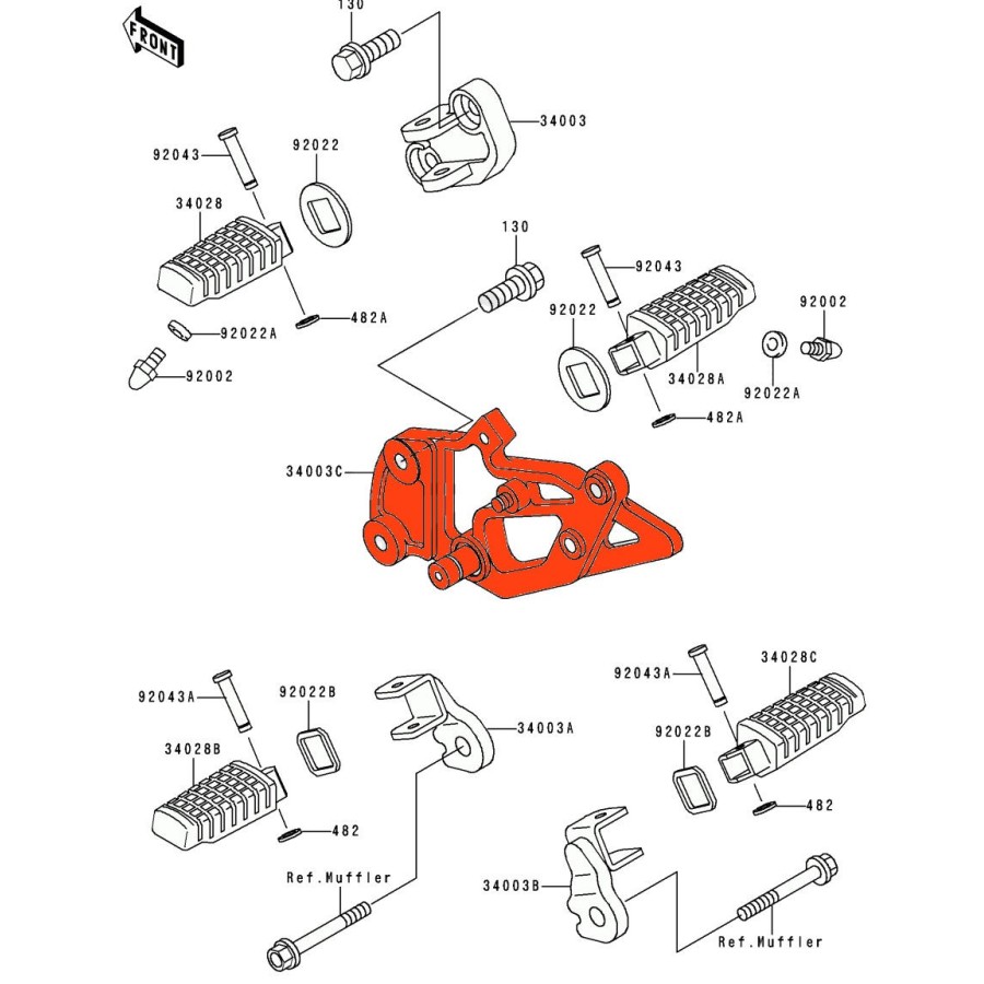 Repose Pied - Platine arriere Gauche - 34003-1394 - GPZ 500