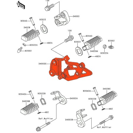 Repose Pied - Platine arriere Gauche - 34003-1394 - GPZ 500