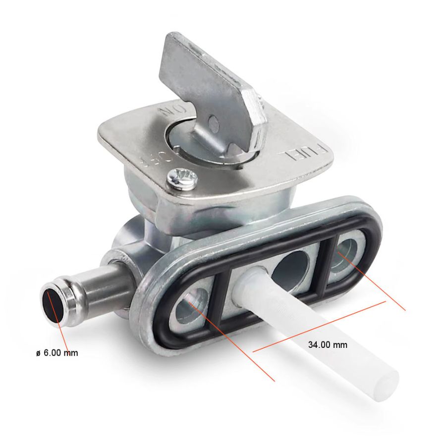 Robinet essence - 34mm - sortie a droite ø int. 6-mm